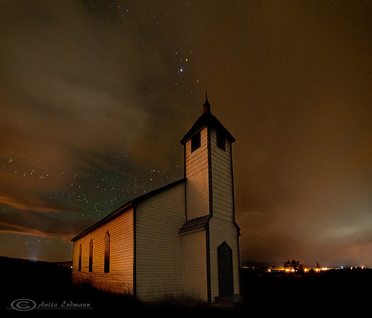 McDougall Church, Morley Alberta at night