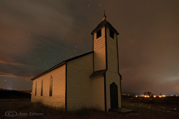 McDougall Church, Morley Alberta at night