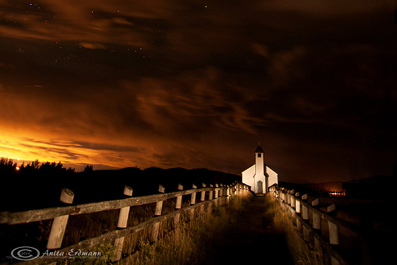 McDougall Church, Morley Alberta at night