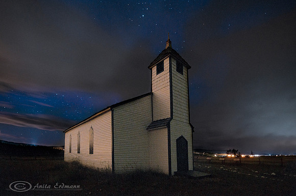McDougall Church at night, near Morley Alberta
